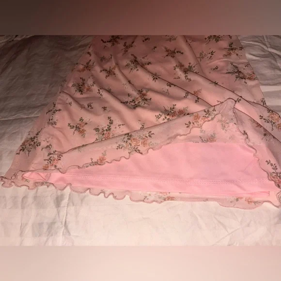 Vintage 90s babydoll  Pink Floral Slip Mini Dress Medium - Picture 7 of 8